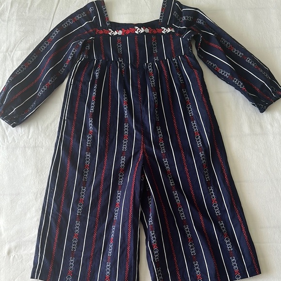Janie and Jack Embroidered Navy Wide Leg Jumpsuit Little Girls Size 4 - Picture 4 of 5